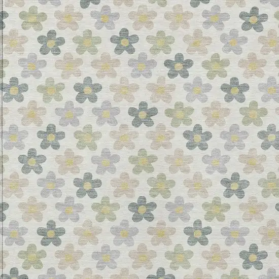 Ivory And Beige Floral Washable Indoor Outdoor Area Rug Photo 3