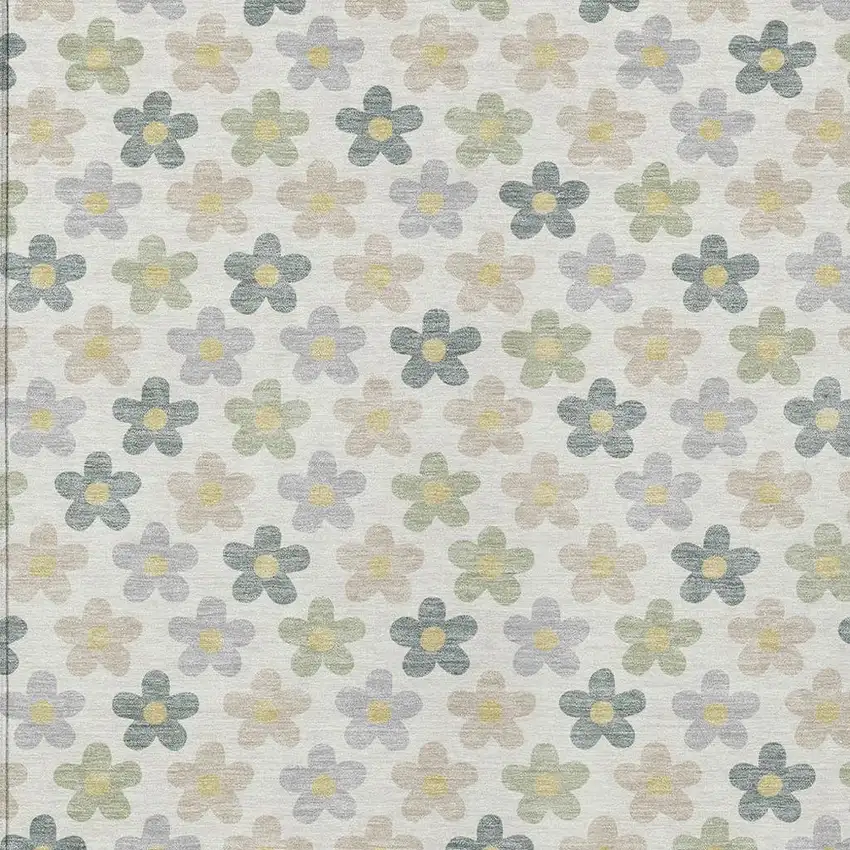 Ivory And Beige Floral Washable Indoor Outdoor Area Rug Photo 3