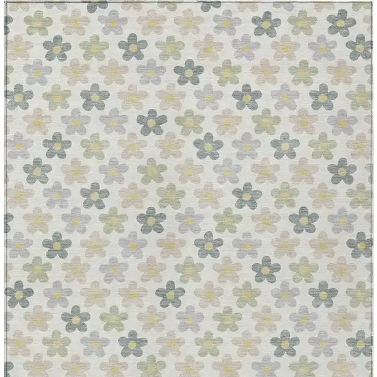 Ivory And Beige Floral Washable Indoor Outdoor Area Rug Photo 4