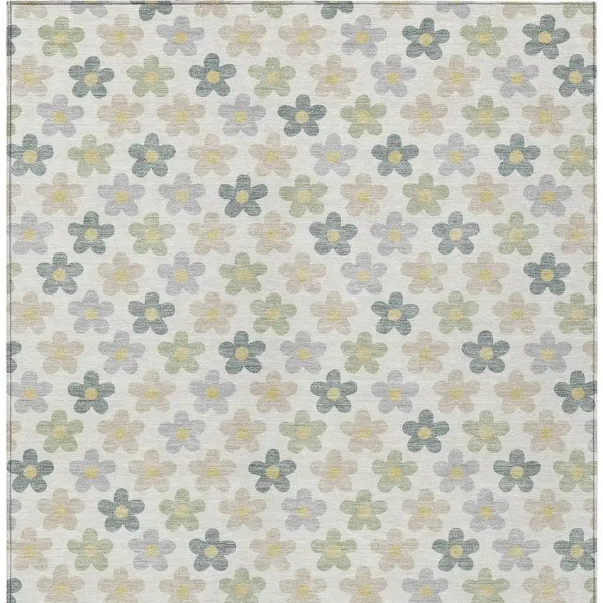 Ivory And Beige Floral Washable Indoor Outdoor Area Rug Photo 4