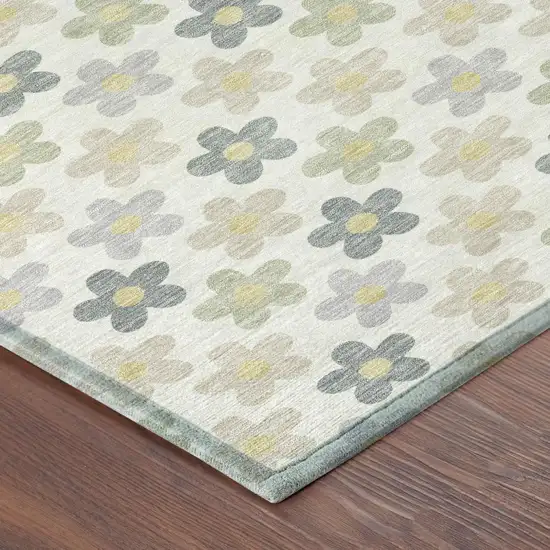 Ivory And Beige Floral Washable Indoor Outdoor Area Rug Photo 5