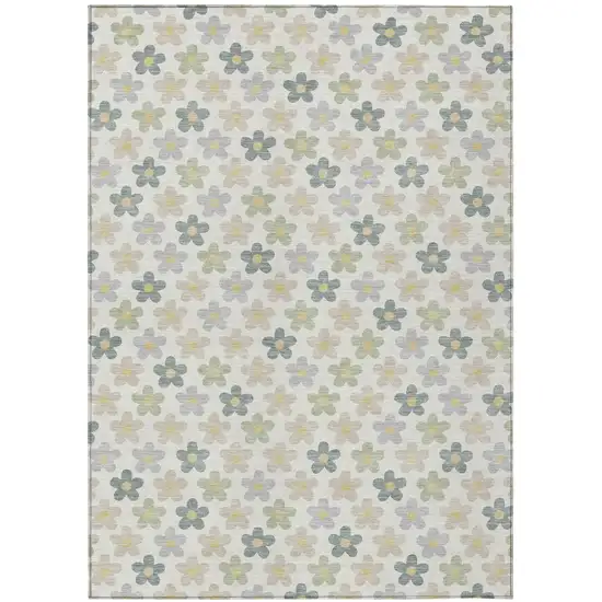 Ivory And Beige Floral Washable Indoor Outdoor Area Rug Photo 2