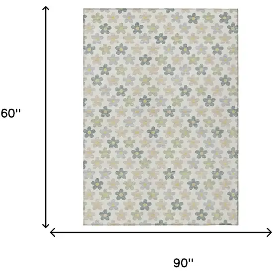 Ivory And Beige Floral Washable Indoor Outdoor Area Rug Photo 7