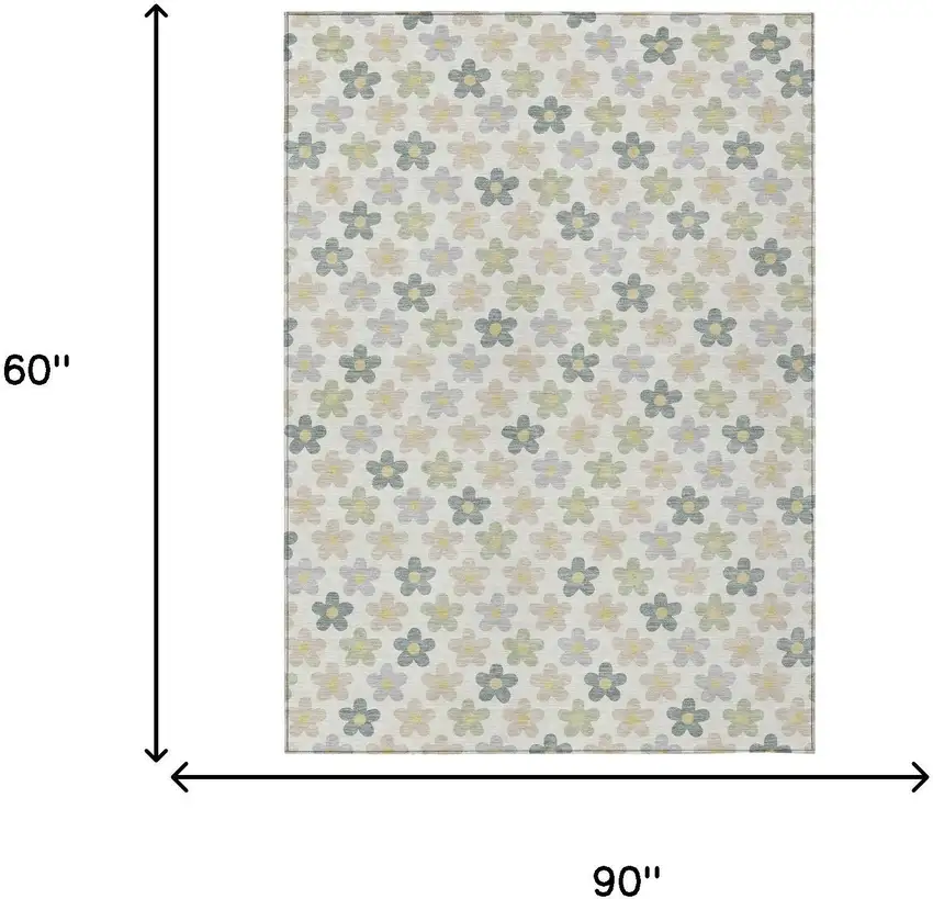Ivory And Beige Floral Washable Indoor Outdoor Area Rug Photo 7