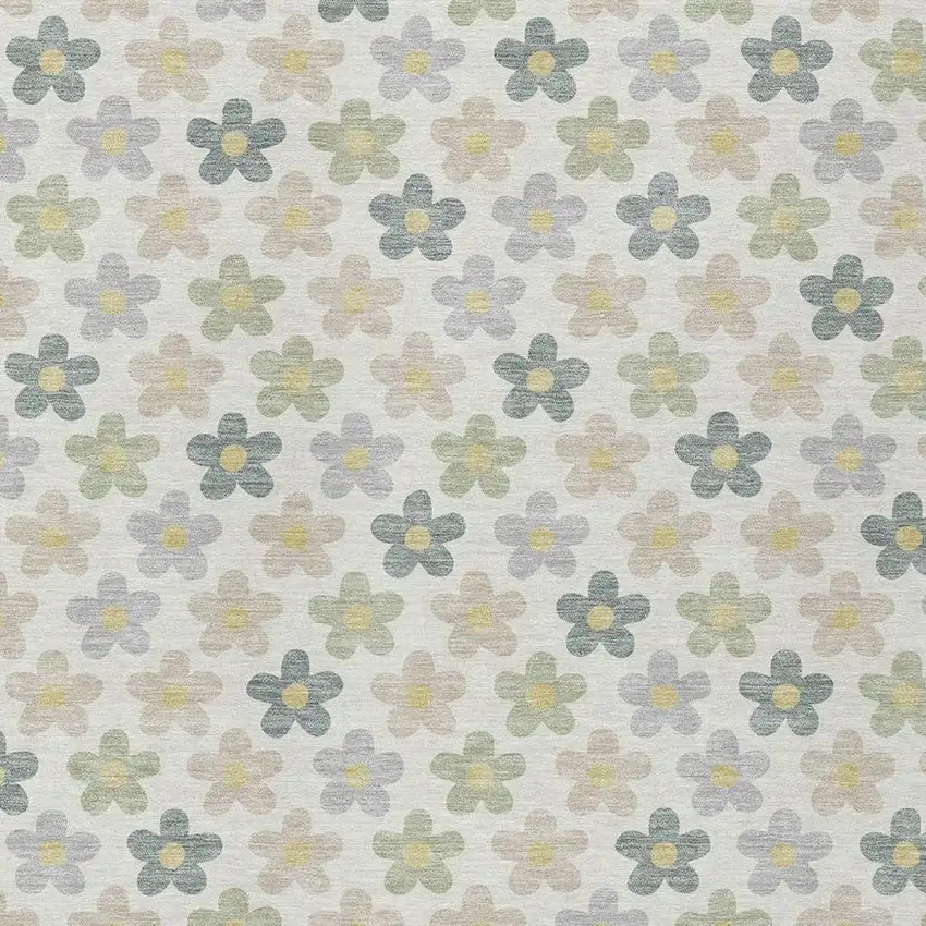 Ivory And Beige Floral Washable Indoor Outdoor Area Rug Photo 3