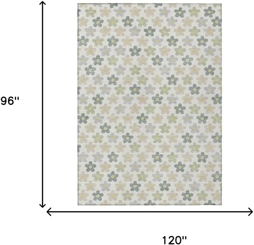 Ivory And Beige Floral Washable Indoor Outdoor Area Rug Photo 7
