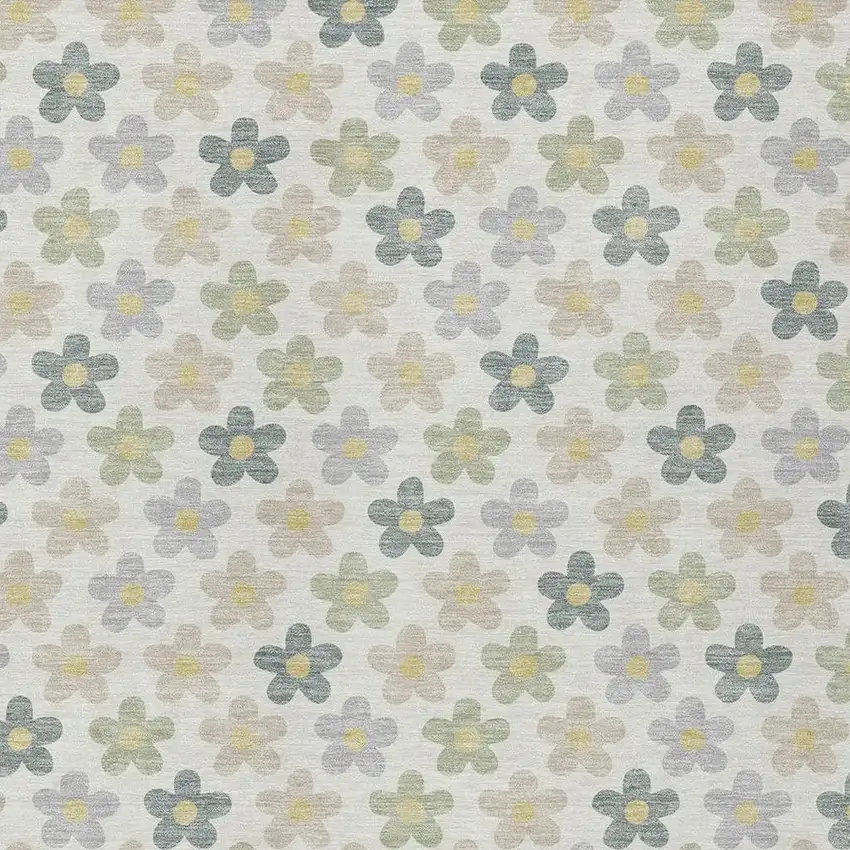 Ivory And Beige Floral Washable Indoor Outdoor Area Rug Photo 3