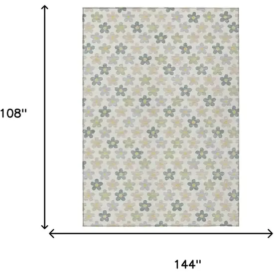 Ivory And Beige Floral Washable Indoor Outdoor Area Rug Photo 7