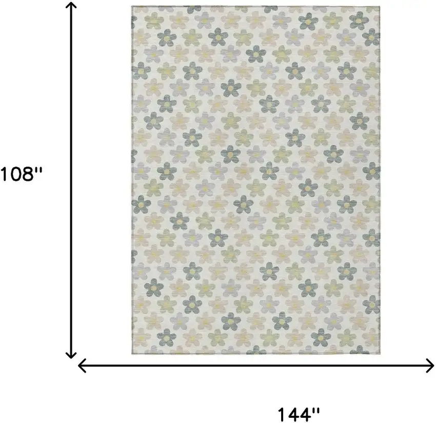 Ivory And Beige Floral Washable Indoor Outdoor Area Rug Photo 7