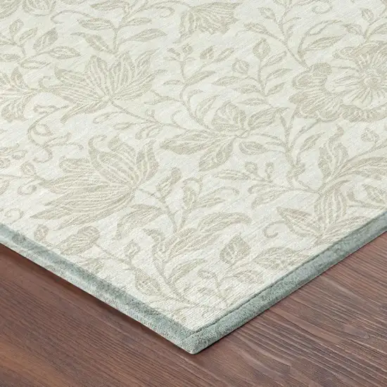 Ivory And Beige Floral Washable Indoor Outdoor Area Rug Photo 4