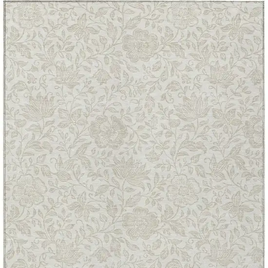 Ivory And Beige Floral Washable Indoor Outdoor Area Rug Photo 3