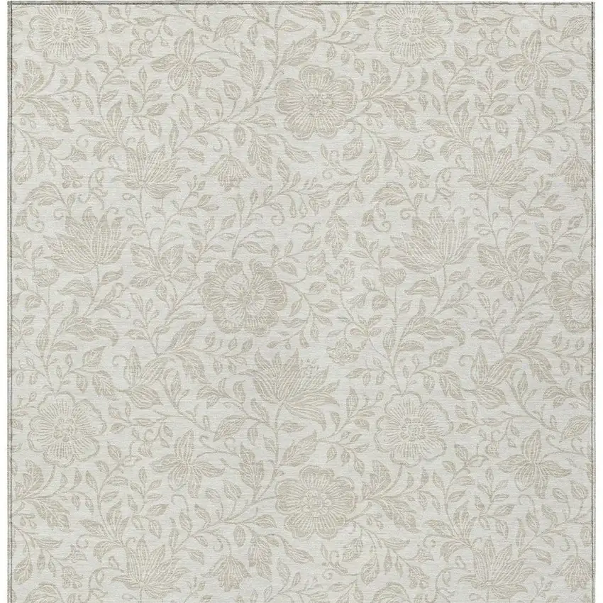 Ivory And Beige Floral Washable Indoor Outdoor Area Rug Photo 3