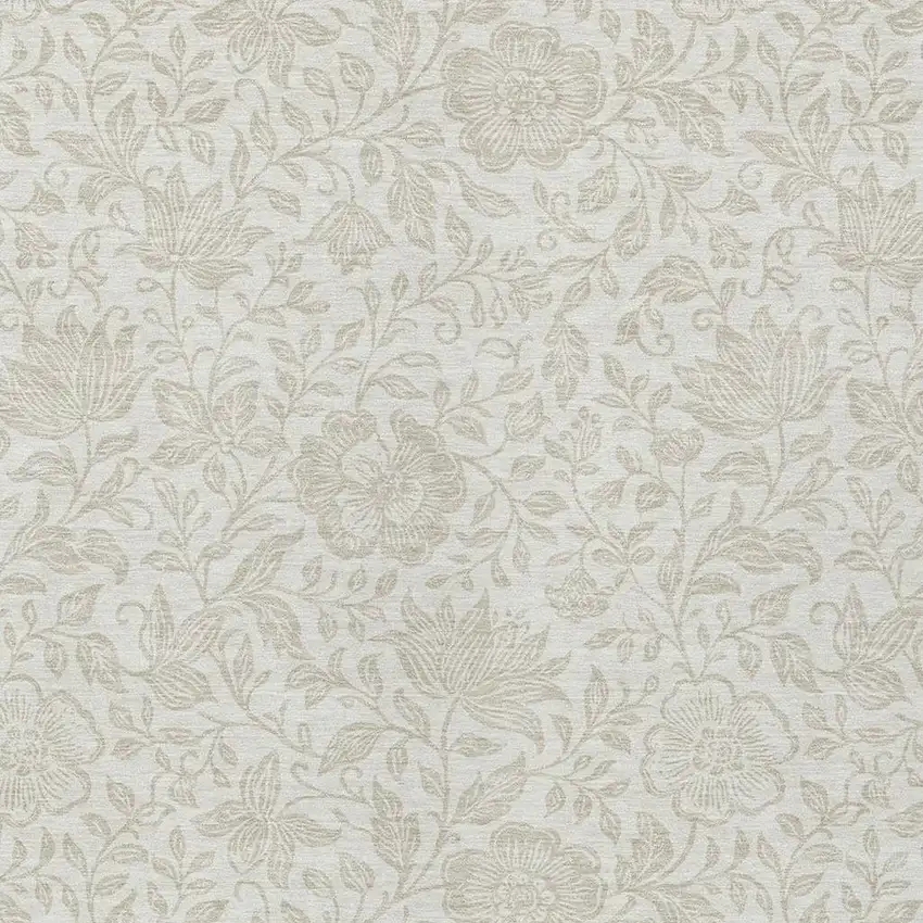 Ivory And Beige Floral Washable Indoor Outdoor Area Rug Photo 2