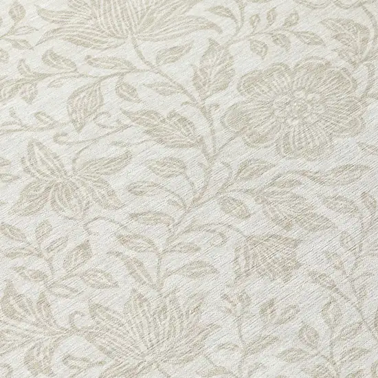 Ivory And Beige Floral Washable Indoor Outdoor Area Rug Photo 5
