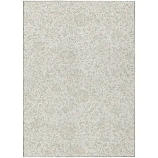 Ivory And Beige Floral Washable Indoor Outdoor Area Rug Photo 1
