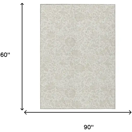 Ivory And Beige Floral Washable Indoor Outdoor Area Rug Photo 6