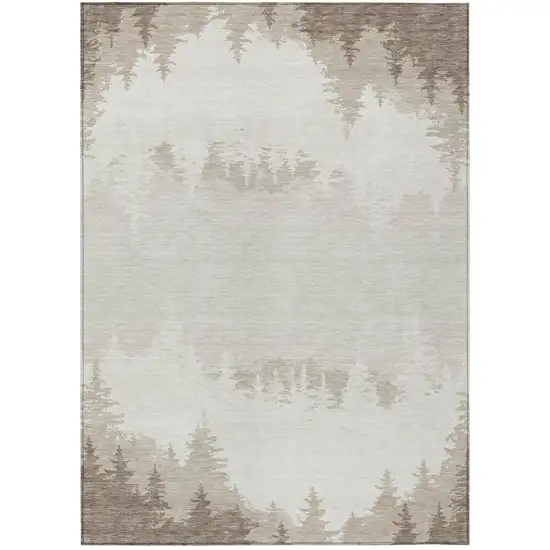 Ivory And Beige Floral Washable Indoor Outdoor Area Rug Photo 2