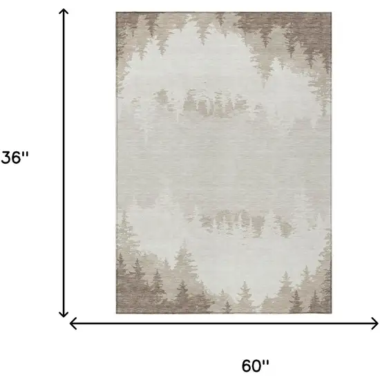 Ivory And Beige Floral Washable Indoor Outdoor Area Rug Photo 5