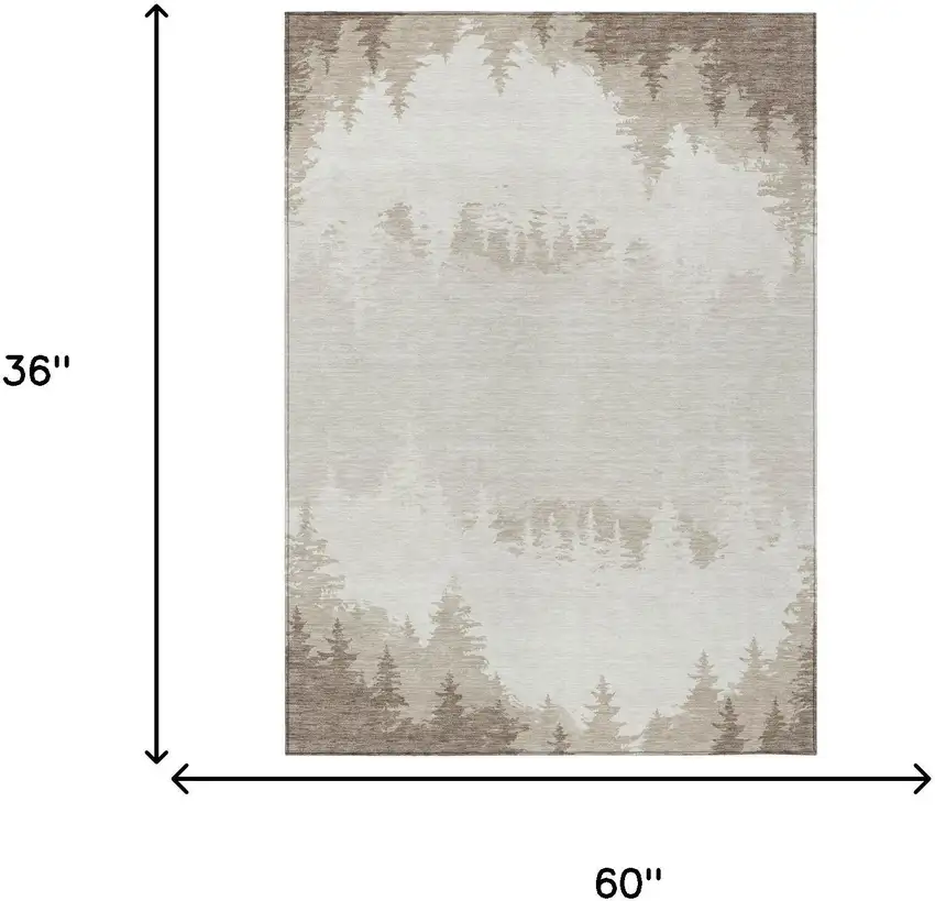 Ivory And Beige Floral Washable Indoor Outdoor Area Rug Photo 5
