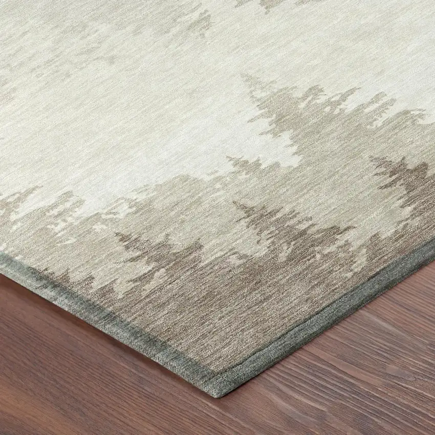 Ivory And Beige Floral Washable Indoor Outdoor Area Rug Photo 3