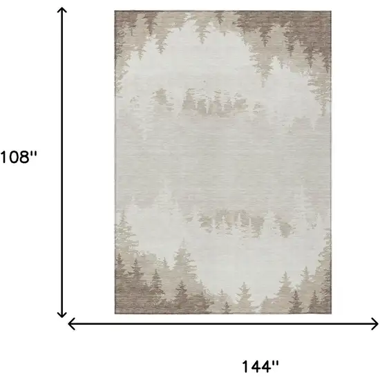 Ivory And Beige Floral Washable Indoor Outdoor Area Rug Photo 5