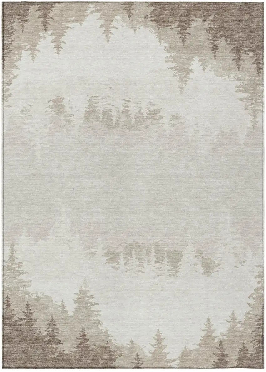 Ivory And Beige Floral Washable Indoor Outdoor Area Rug Photo 2