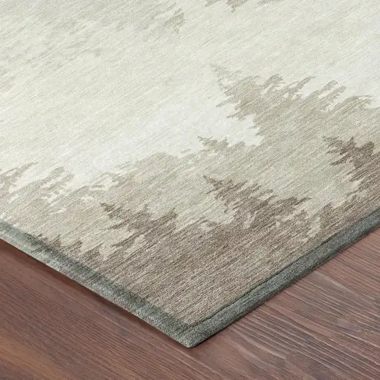 Ivory And Beige Floral Washable Indoor Outdoor Area Rug Photo 3