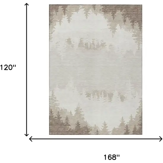 Ivory And Beige Floral Washable Indoor Outdoor Area Rug Photo 5