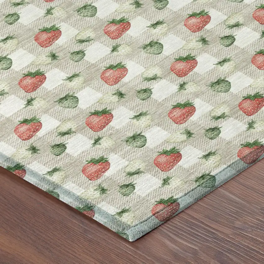 Ivory And Beige Floral Washable Indoor Outdoor Area Rug Photo 3
