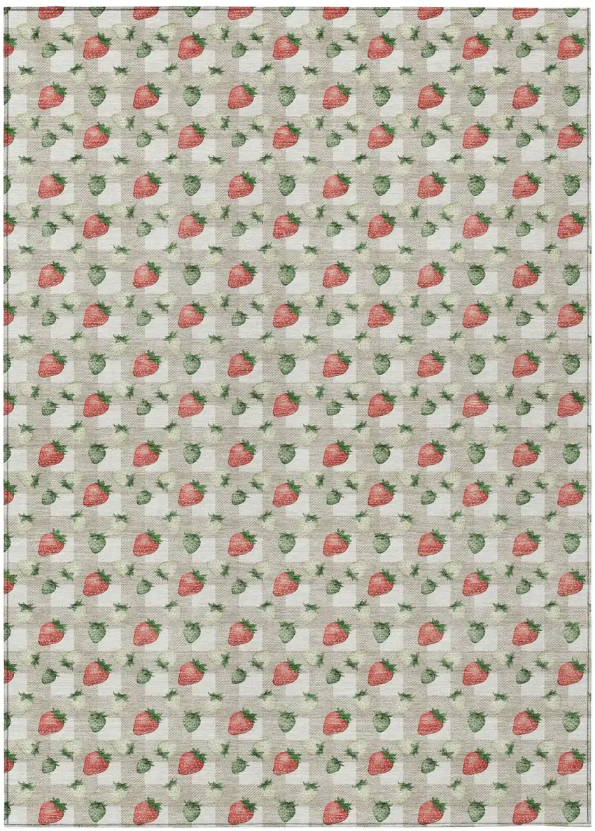 Ivory And Beige Floral Washable Indoor Outdoor Area Rug Photo 2