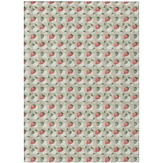 Ivory And Beige Floral Washable Indoor Outdoor Area Rug Photo 2