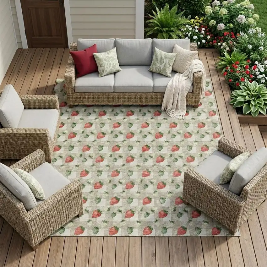 Ivory And Beige Floral Washable Indoor Outdoor Area Rug Photo 1