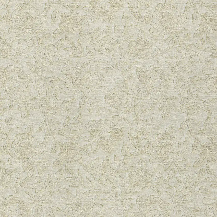 Ivory And Beige Floral Washable Indoor Outdoor Area Rug Photo 6
