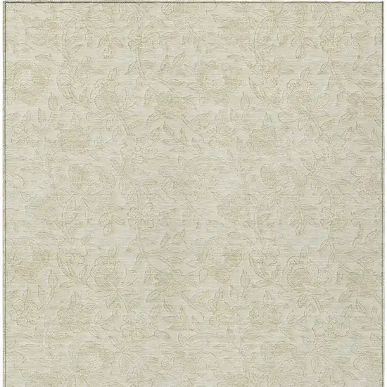 Ivory And Beige Floral Washable Indoor Outdoor Area Rug Photo 7
