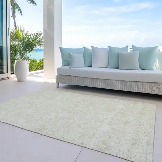 Ivory And Beige Floral Washable Indoor Outdoor Area Rug Photo 8