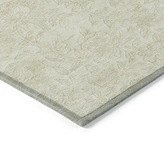 Ivory And Beige Floral Washable Indoor Outdoor Area Rug Photo 5