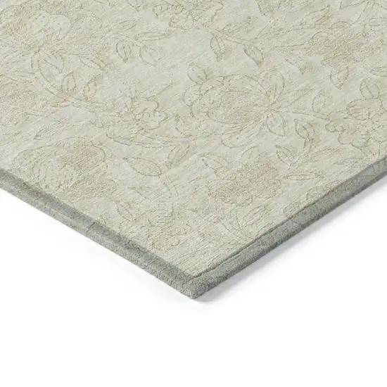 Ivory And Beige Floral Washable Indoor Outdoor Area Rug Photo 5