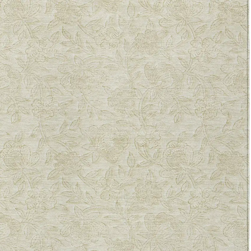Ivory And Beige Floral Washable Indoor Outdoor Area Rug Photo 6