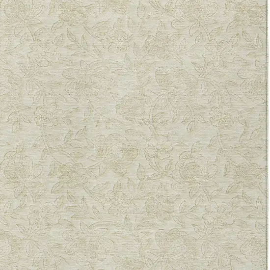 Ivory And Beige Floral Washable Indoor Outdoor Area Rug Photo 6