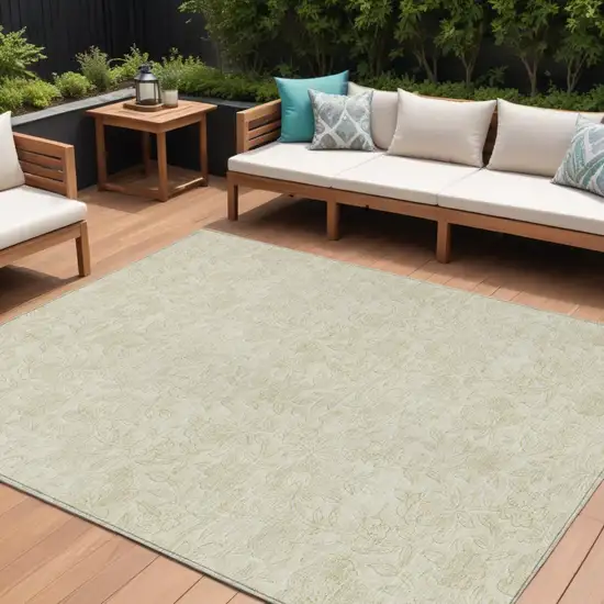 Ivory And Beige Floral Washable Indoor Outdoor Area Rug Photo 1