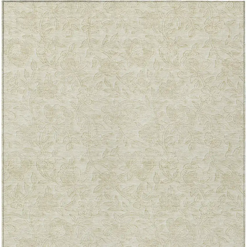 Ivory And Beige Floral Washable Indoor Outdoor Area Rug Photo 7