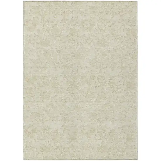 Ivory And Beige Floral Washable Indoor Outdoor Area Rug Photo 2