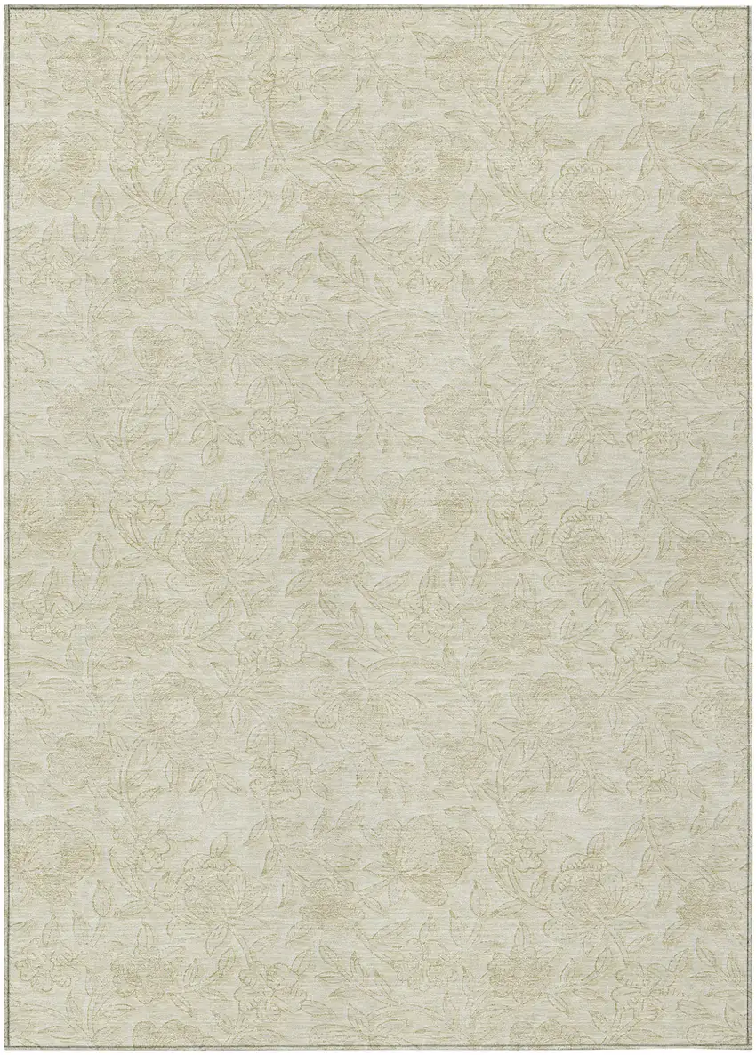 Ivory And Beige Floral Washable Indoor Outdoor Area Rug Photo 2