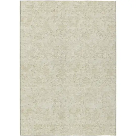 Ivory And Beige Floral Washable Indoor Outdoor Area Rug Photo 2