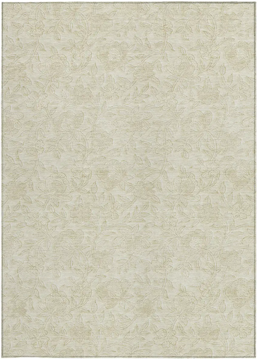 Ivory And Beige Floral Washable Indoor Outdoor Area Rug Photo 7