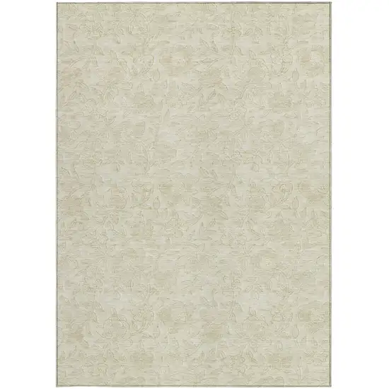 Ivory And Beige Floral Washable Indoor Outdoor Area Rug Photo 7