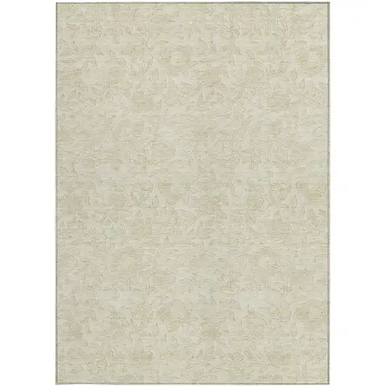 Ivory And Beige Floral Washable Indoor Outdoor Area Rug Photo 7