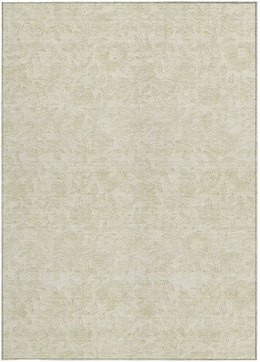 Ivory And Beige Floral Washable Indoor Outdoor Area Rug Photo 7