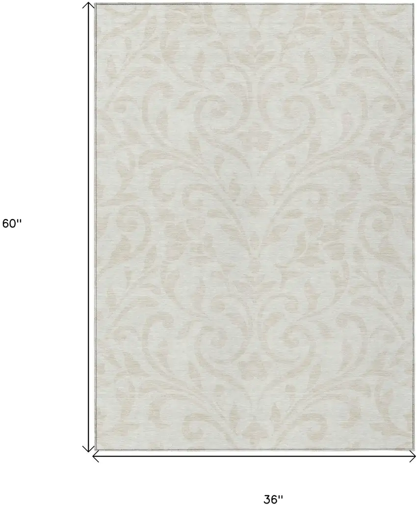 Ivory And Beige Floral Washable Indoor Outdoor Area Rug Photo 3