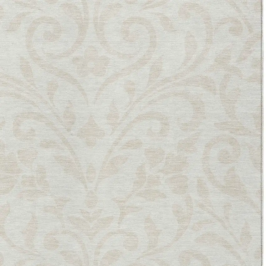 Ivory And Beige Floral Washable Indoor Outdoor Area Rug Photo 6
